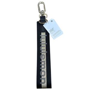 lululemon Never Lost Keychain Black Tan Logo Strap Lobster Clasp NWT